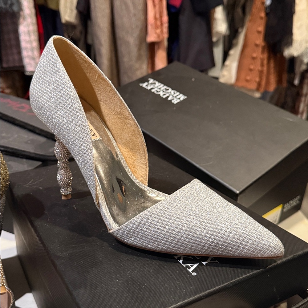 Badgley Mischka Textured Silver Heels